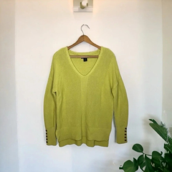 LISTICLE Chartreuse Green Popover 3/4 Button Cozy Knit Boho Sweater - Picture 1 of 11